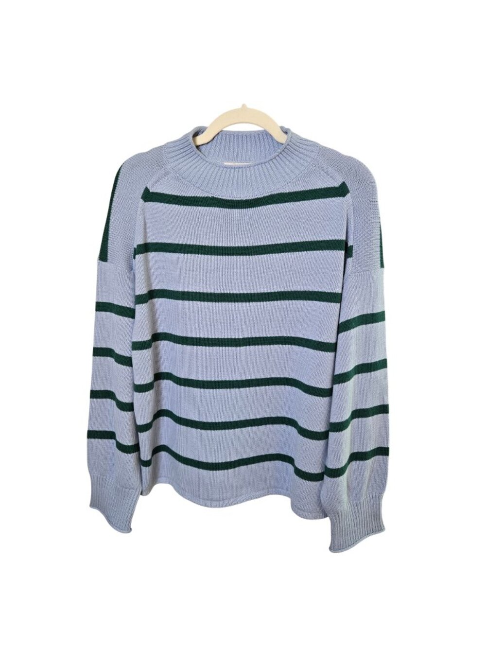 NWOT Loft Outlet 100% Cotton Oversized Striped Mock Neck Sweater Size Medium